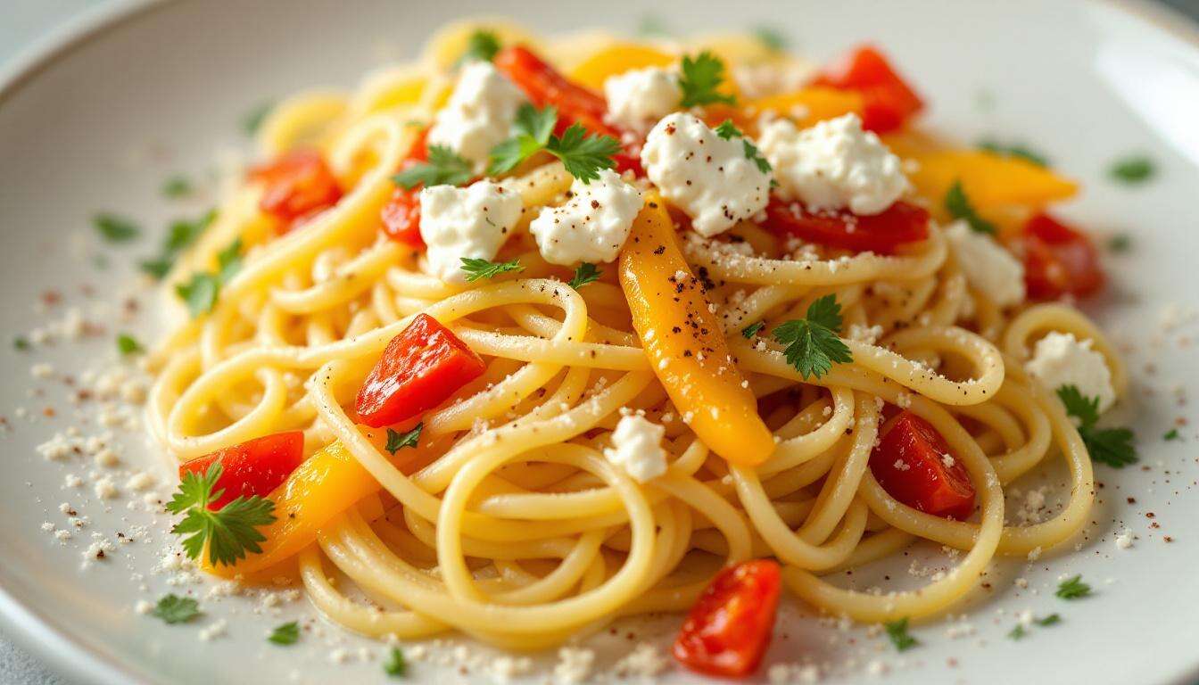 Sembra gourmet ma si prepara in 20': il primo piatto con linguine, ricotta e peperoni che tutti vogliono