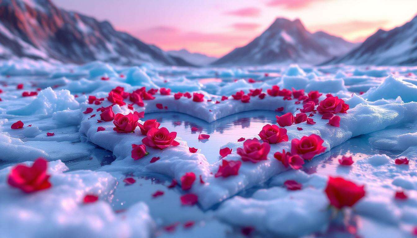 Benvenuti nel ghiacciaio a forma di cuore pieno di romantiche rose rosse